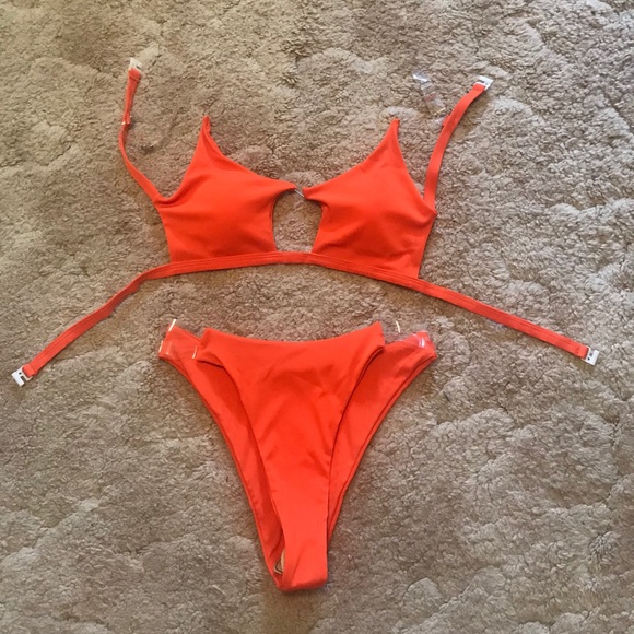 Neon orange high waisted bikini - Picture 3 of 4
